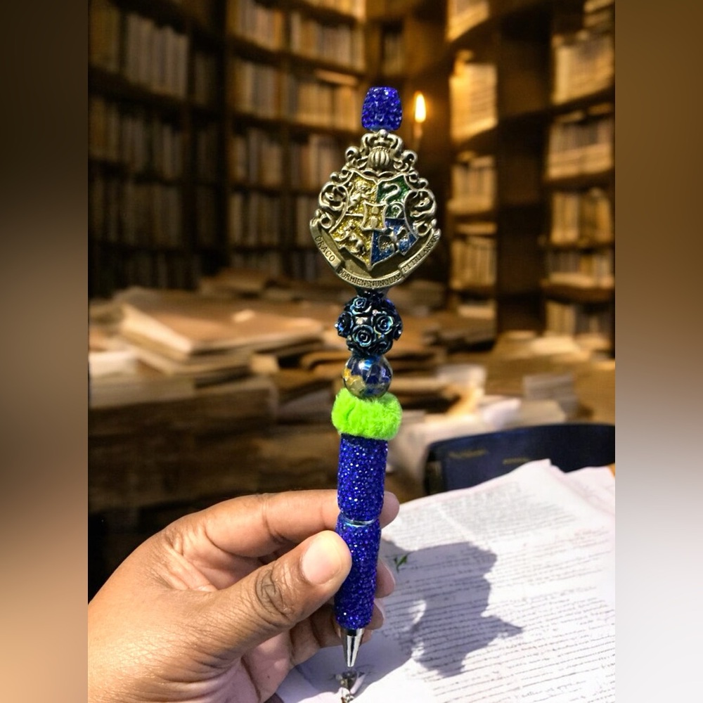HP Handcrafted Blue and Green Rhinestone Beaded Pen